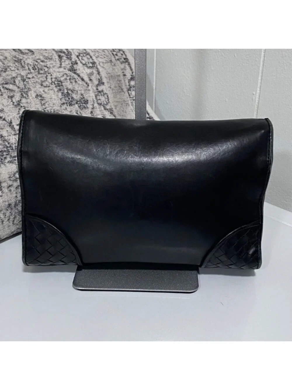 Bottega Veneta Intrecciato Leather Pouchette Clutch Wristlet in Black